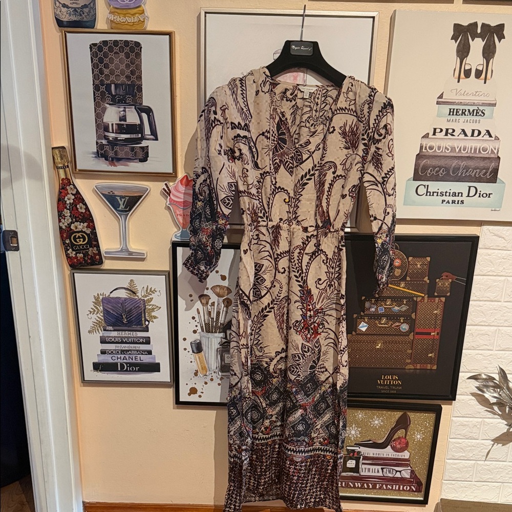 Lucky Brand Beige and Black Long Sleeve Dress